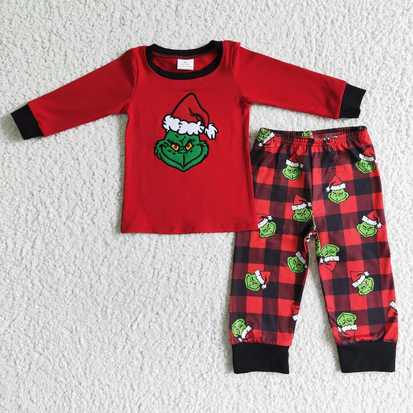 Cotton green face applique chilren pjs Christmas clothing