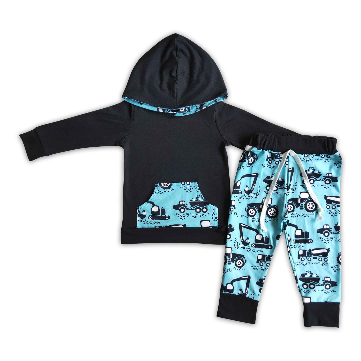 Digging machine tractor print boy hoodies set