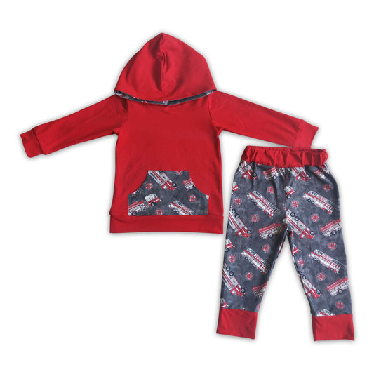 Red line boy hoodie set