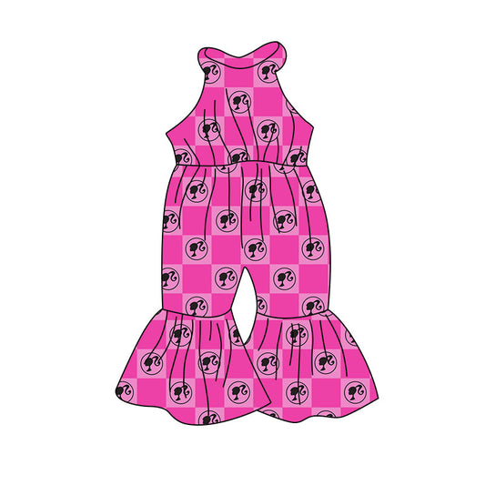 MOQ 5 Hot pink plaid party girls sleeveless jumpsuit