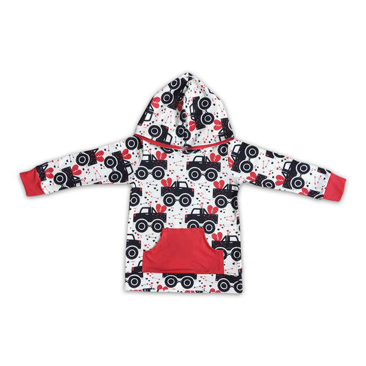 Heart truck print boy valentine's day hoodie