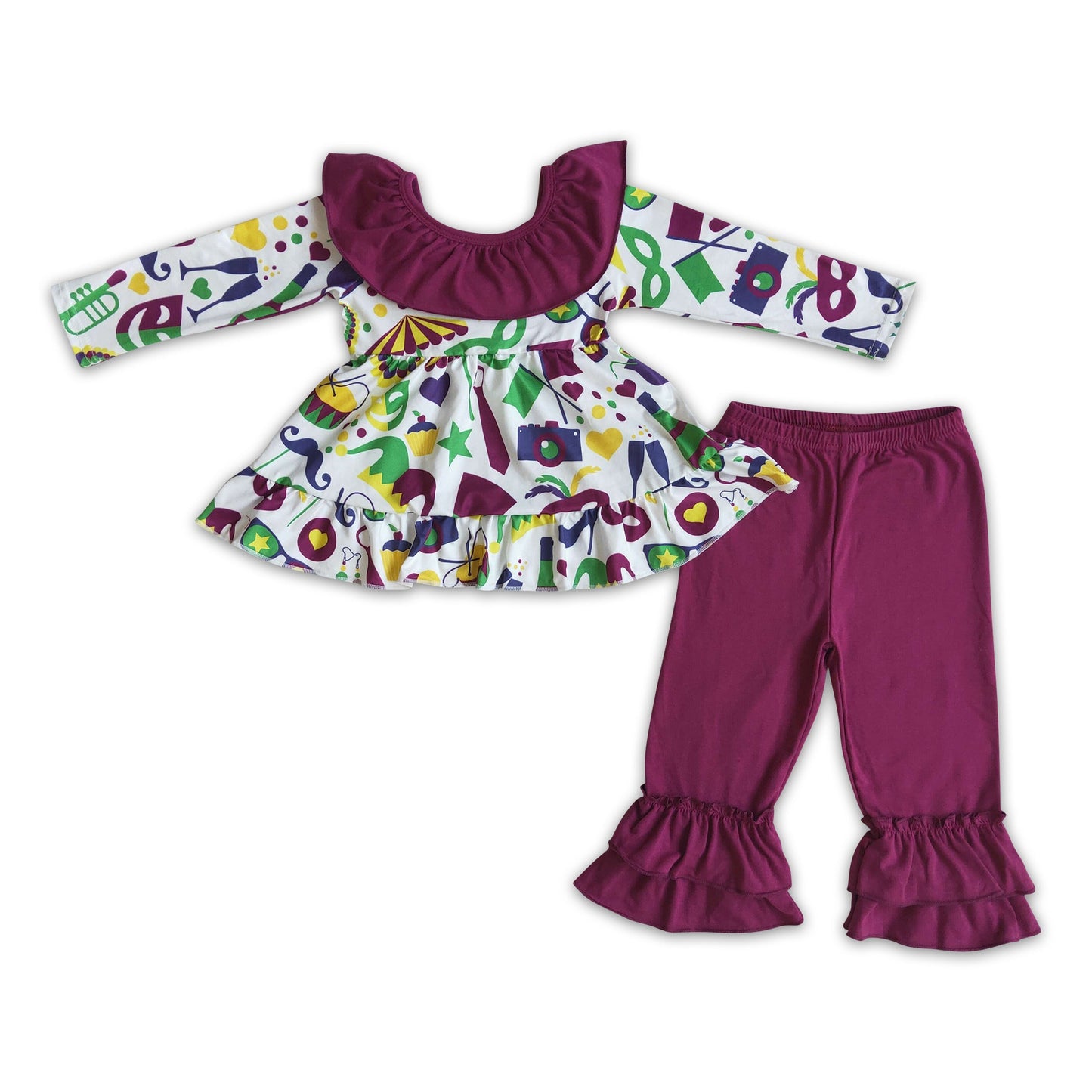 Backless bow tunic ruffle pants girls mardi gras clothing