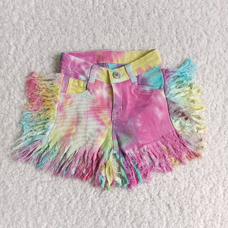 Girl Tie Dye Tassel denim shorts