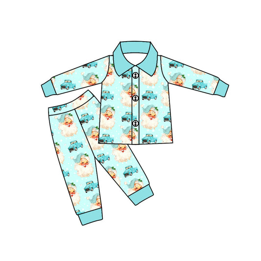 MOQ 5 light blue santa truck boy Christmas pajamas