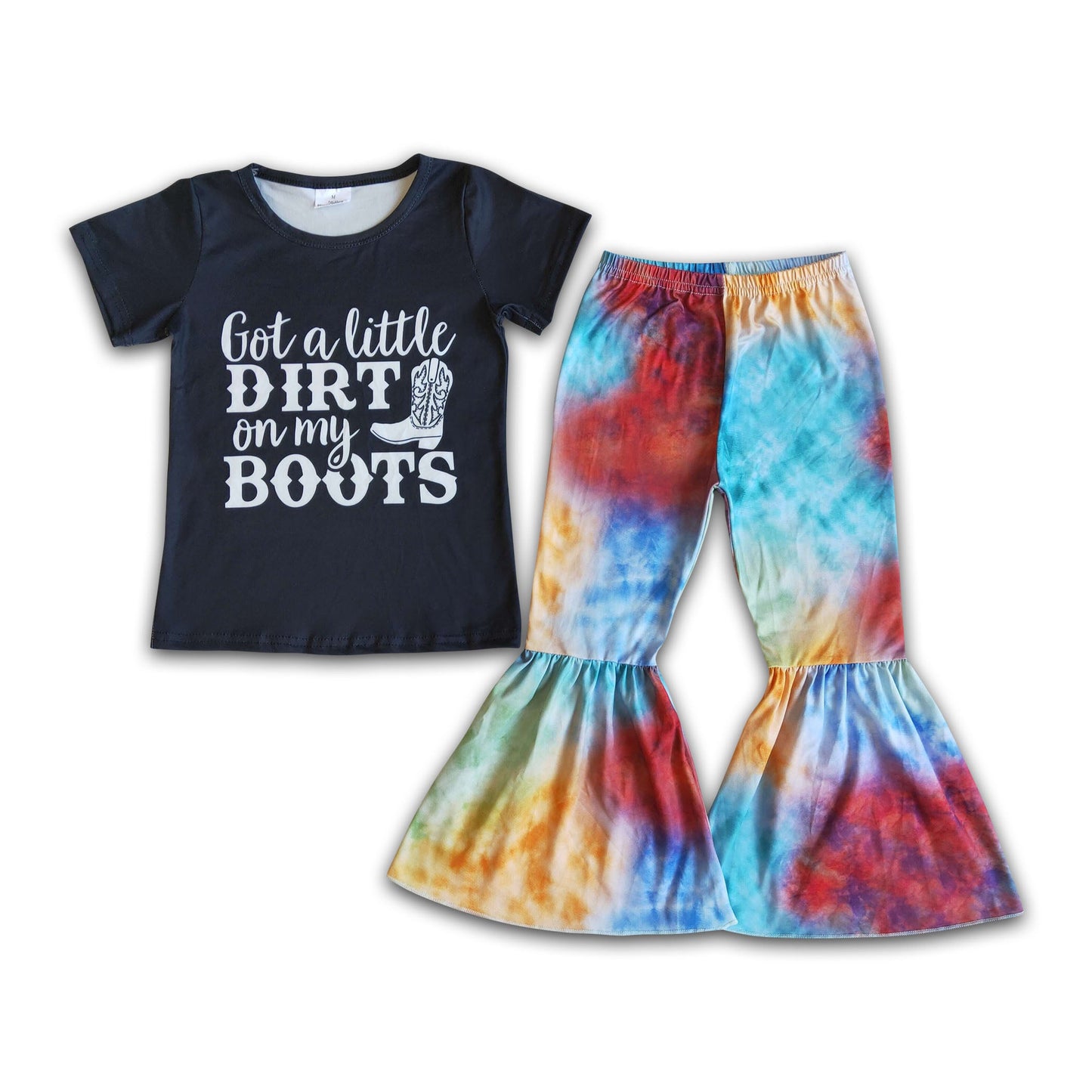 Got a little dirt on my boots shirt tie dye pants girls boutique clothes