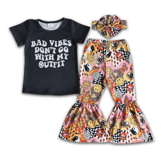 Bad vibes don't go with my outfit sun pants girls clothing set