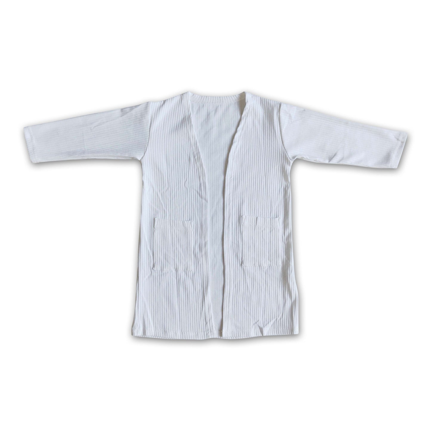 White long sleeve pockets spring cotton cardigan