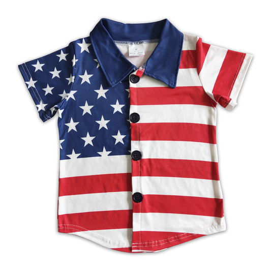 Star and stripe short sleeve boy 4th of july polo shirt