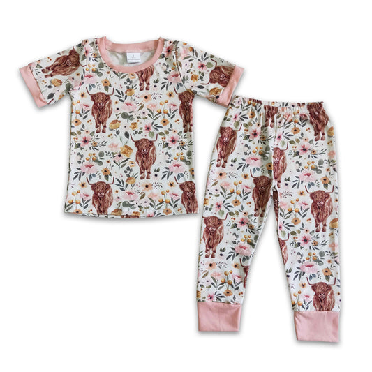 Short sleeve cow print baby kids pajamas