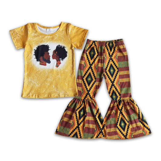 Black history bleached shirt bell bottom pants girls clothing set