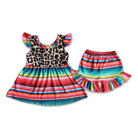 Leopard serape tunic ruffle shorts girls outfits