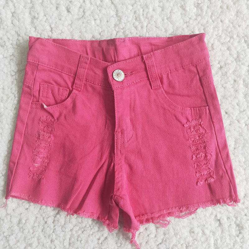 Hot red waistband denim shorts