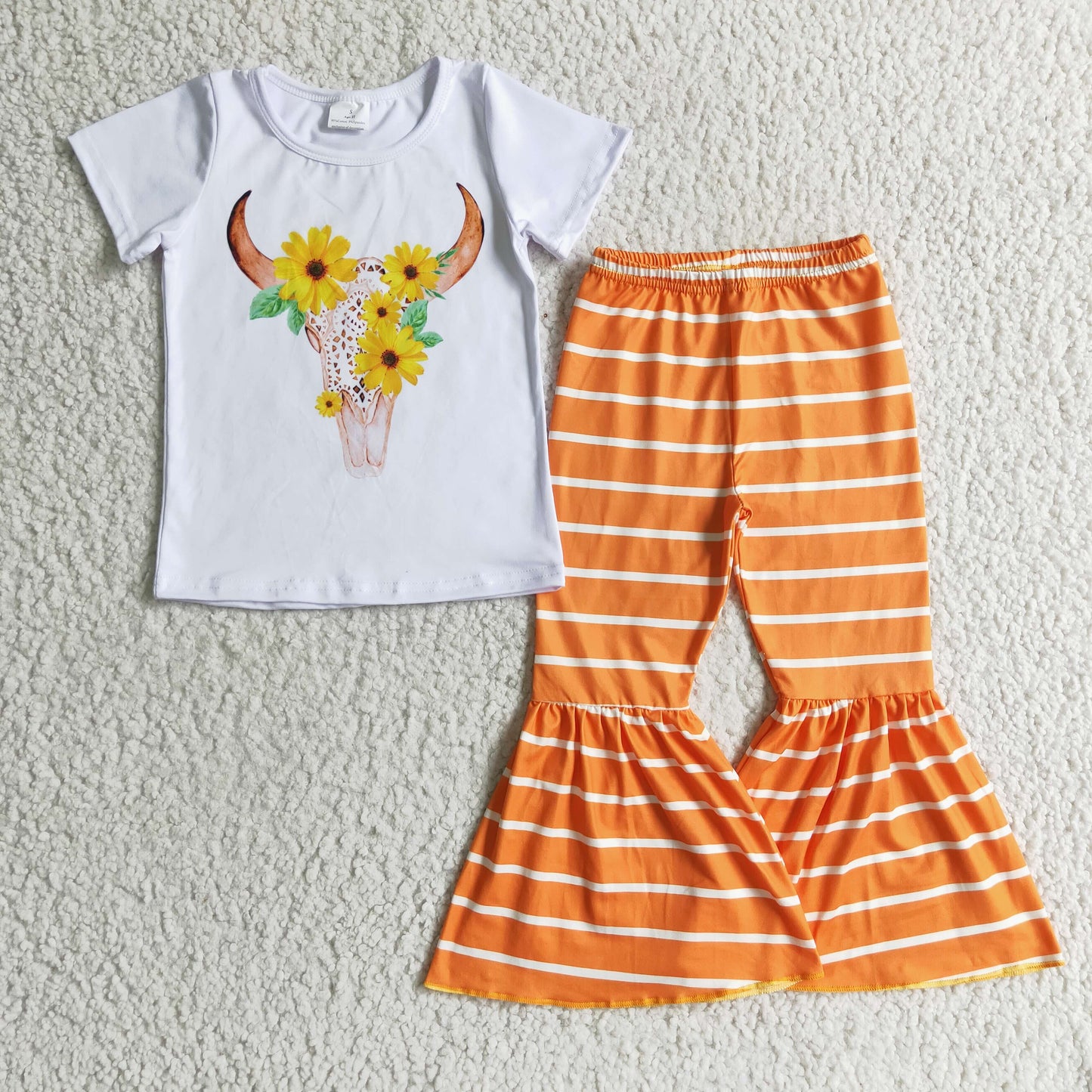 Girl Cow Head Orange Striped Outfit