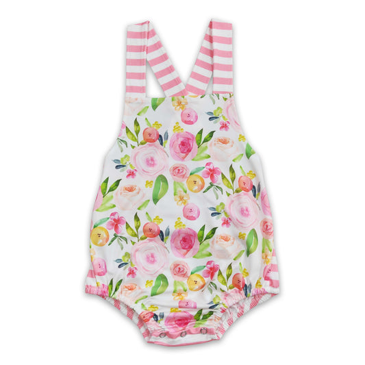 Pink stripe floral baby girls spring summer romper