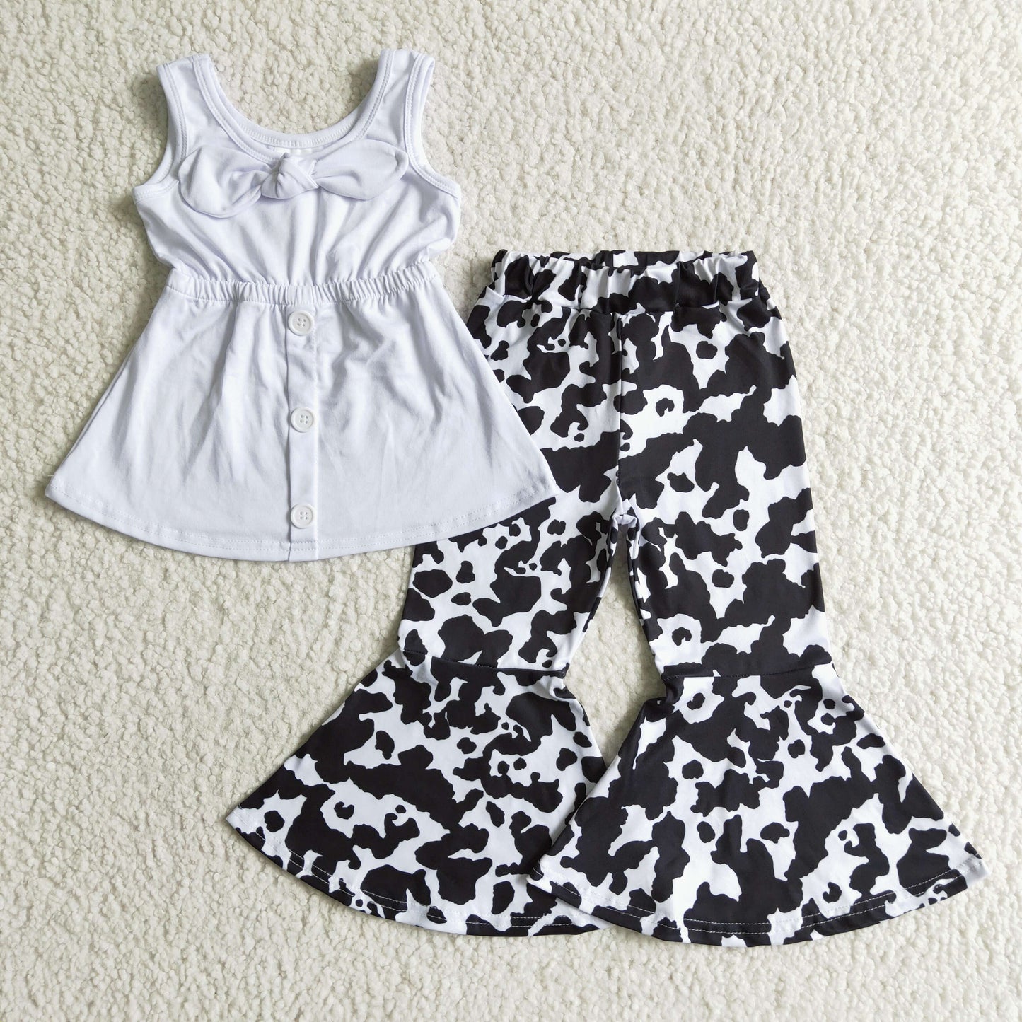 Girl White Sleeveless Tunic Cow Print Outfit