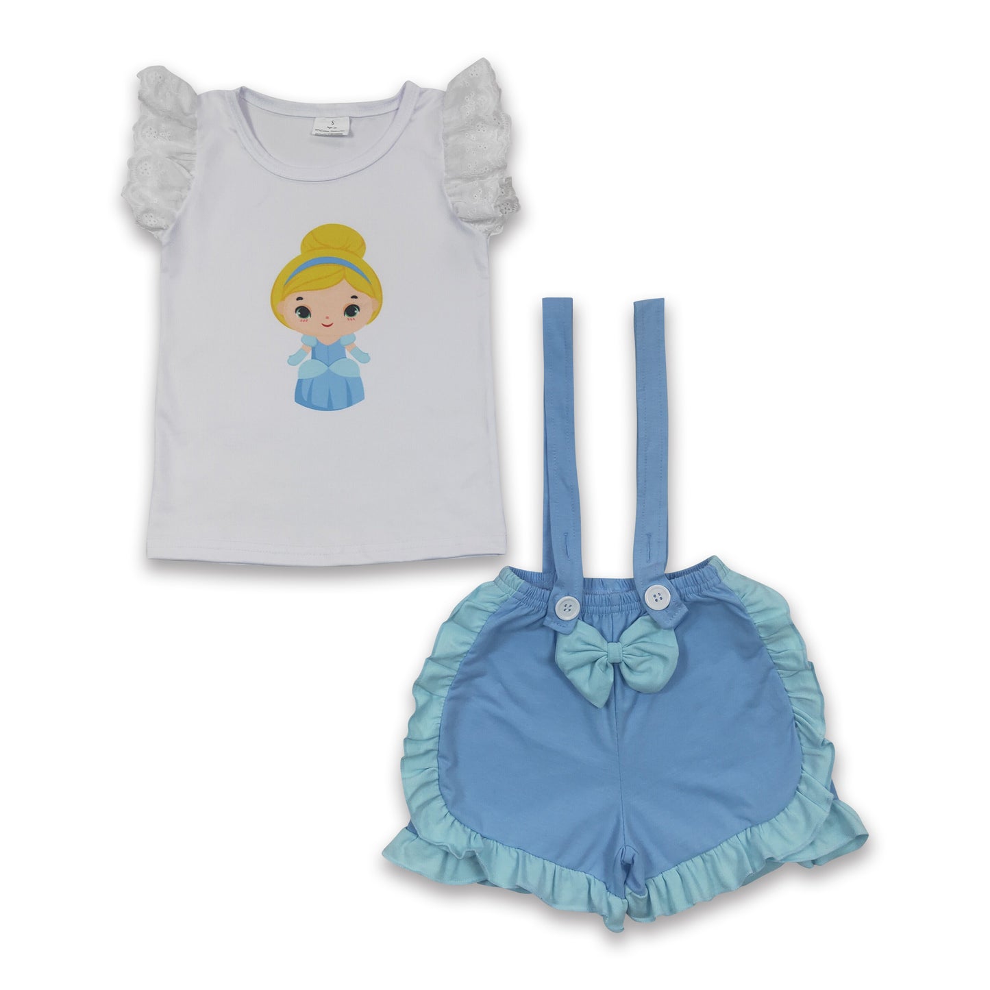 Sky blue princess shirt suspender shorts girls outfits