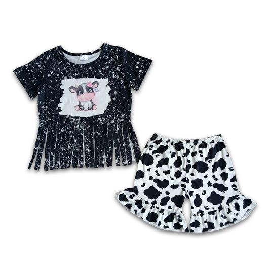 Cow bleached tassels outfits girls summer set