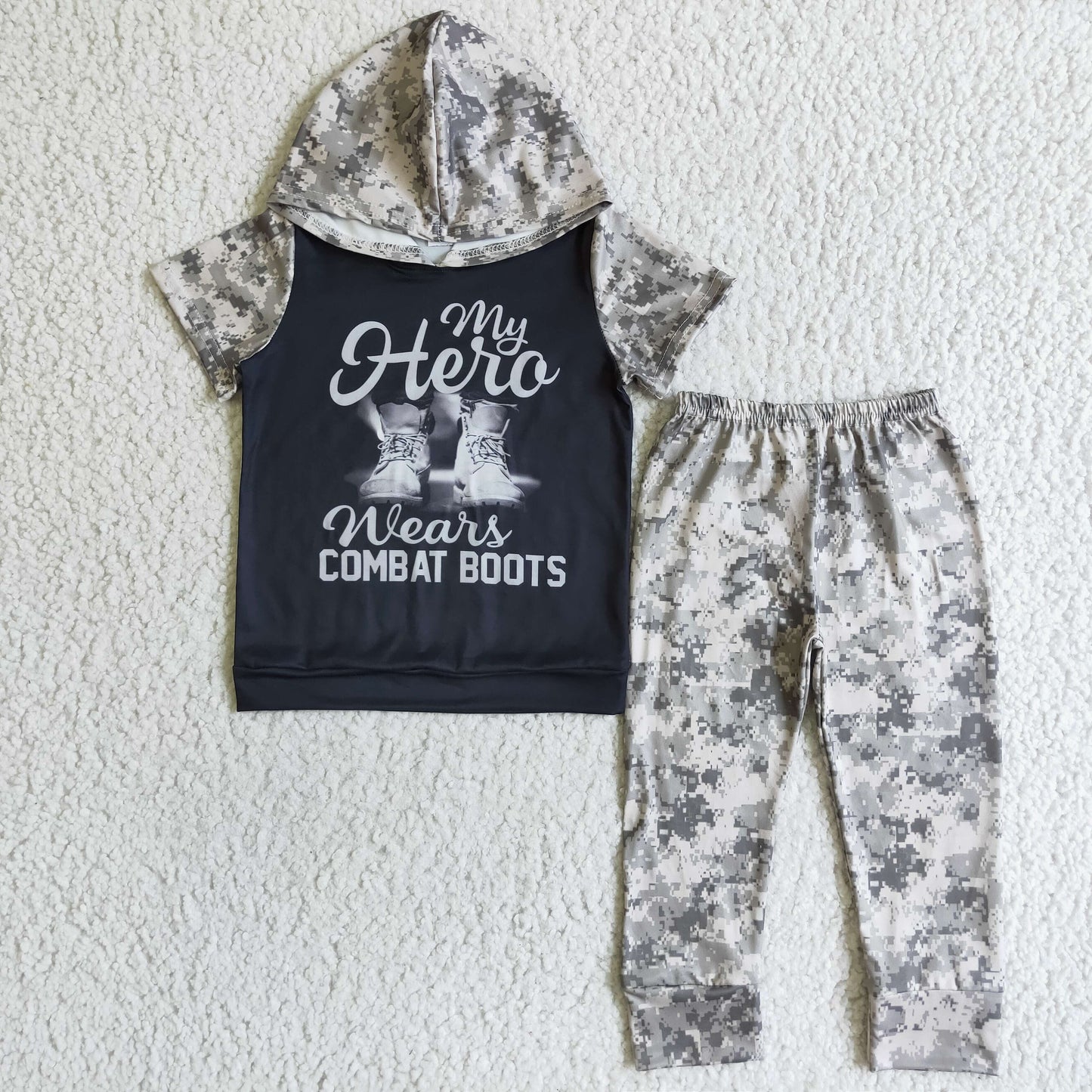 My hero wears combat boots camo boy hoodie set