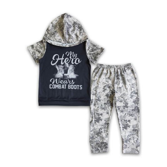 My hero wears combat boots camo boy hoodie set