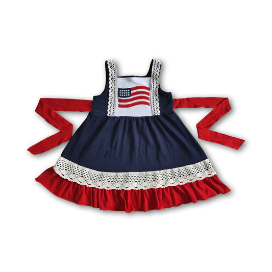 Flag embroidery lace 4th of july dresses