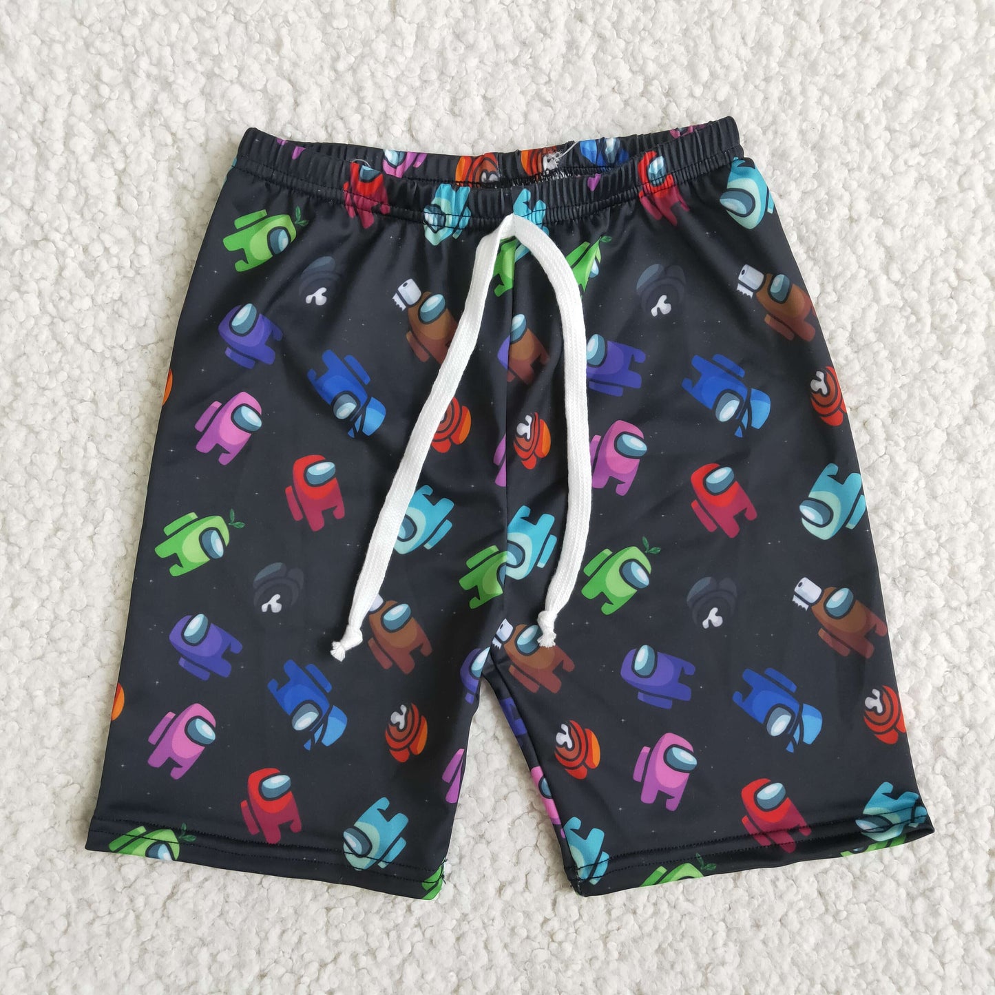 Black game print summer boy swim trunks