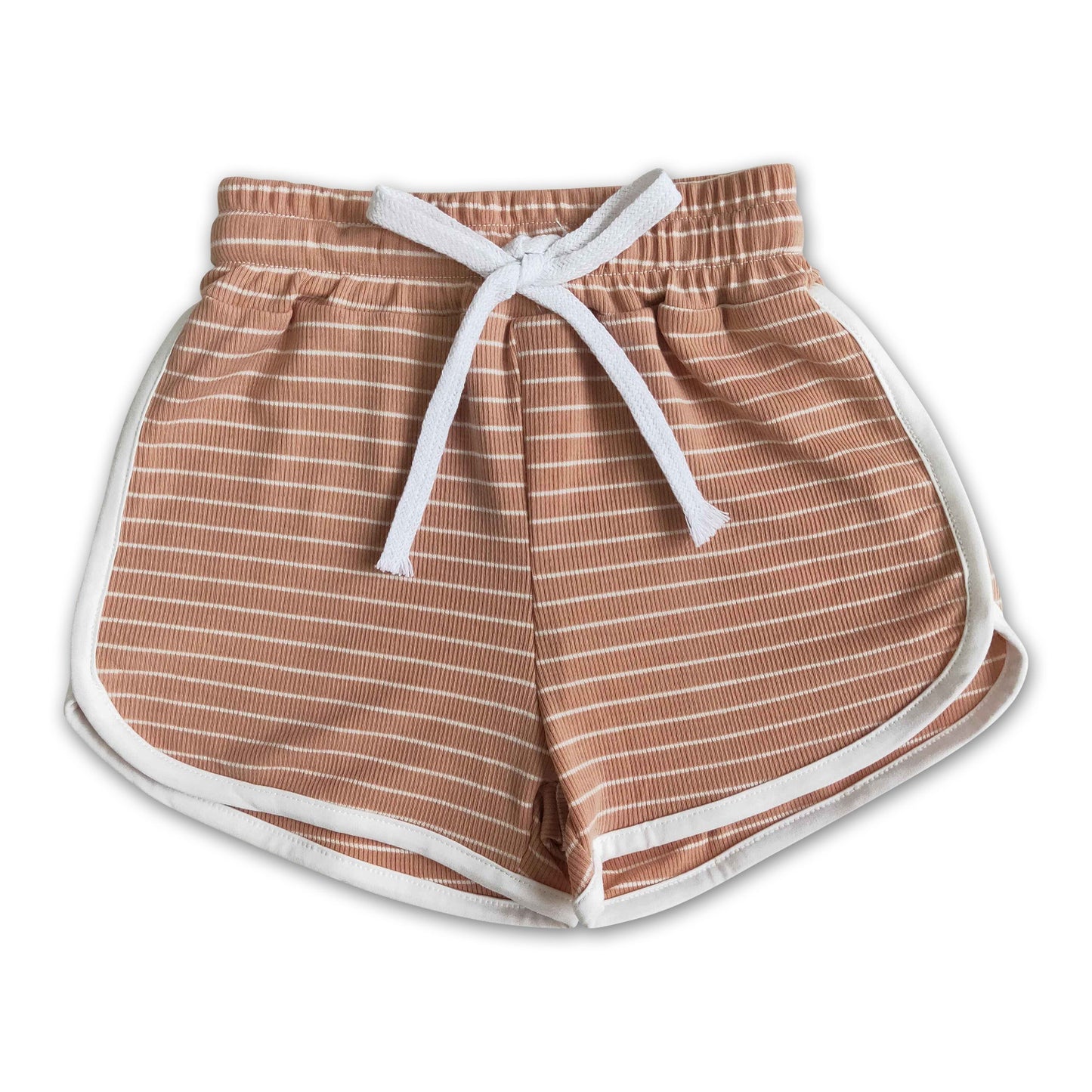 High quanlity cotton peach stripe drawstring girls summer shorts