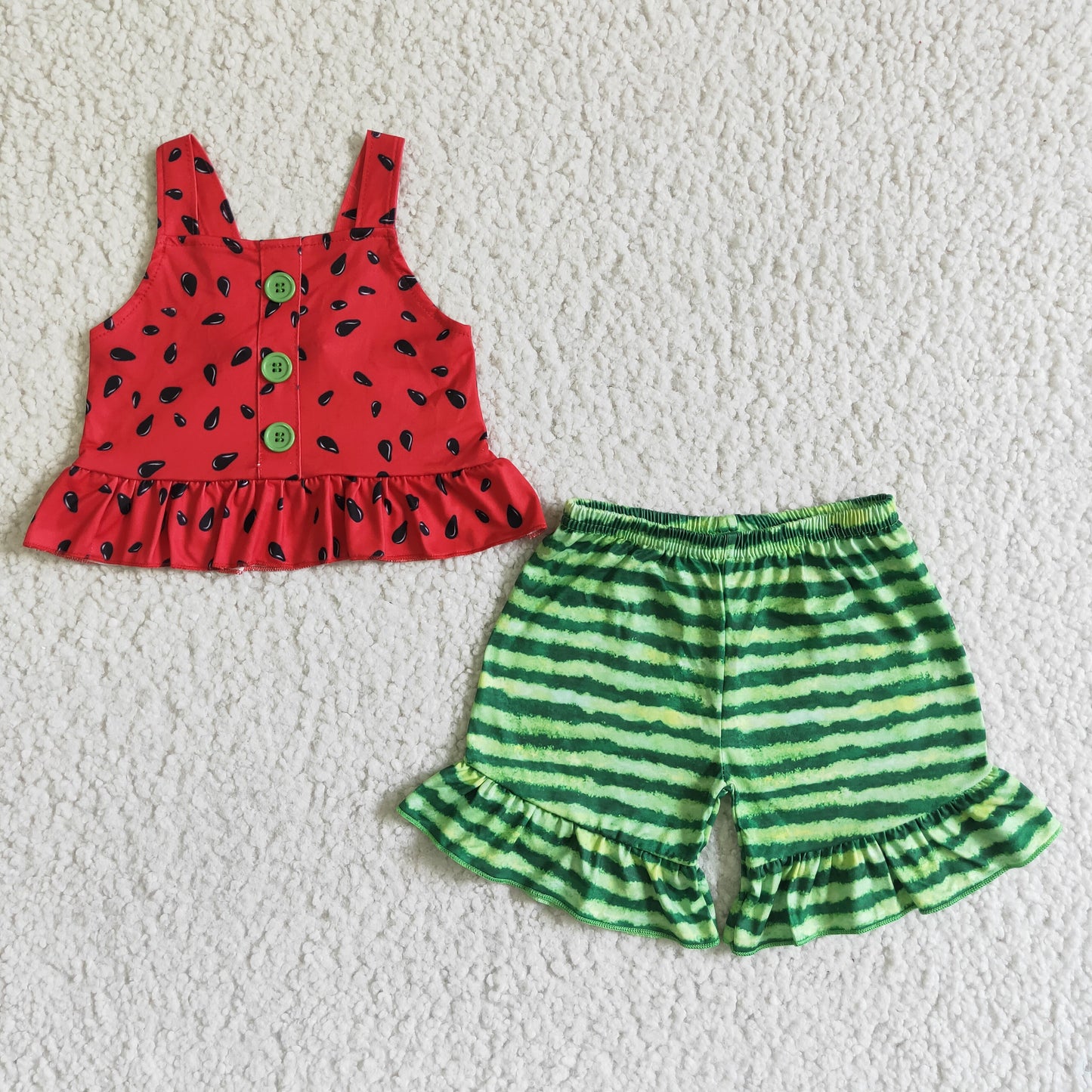 Watermelon print green ruffle shorts baby girls summer outfits