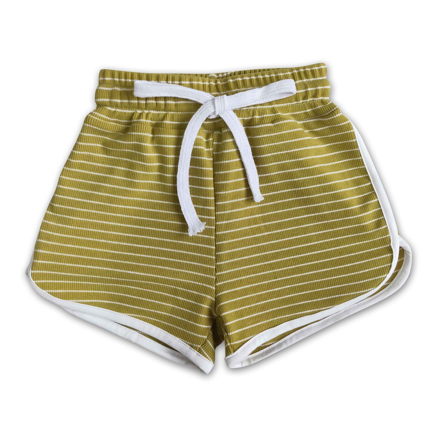 High quanlity cotton olive stripe drawstring girls summer shorts