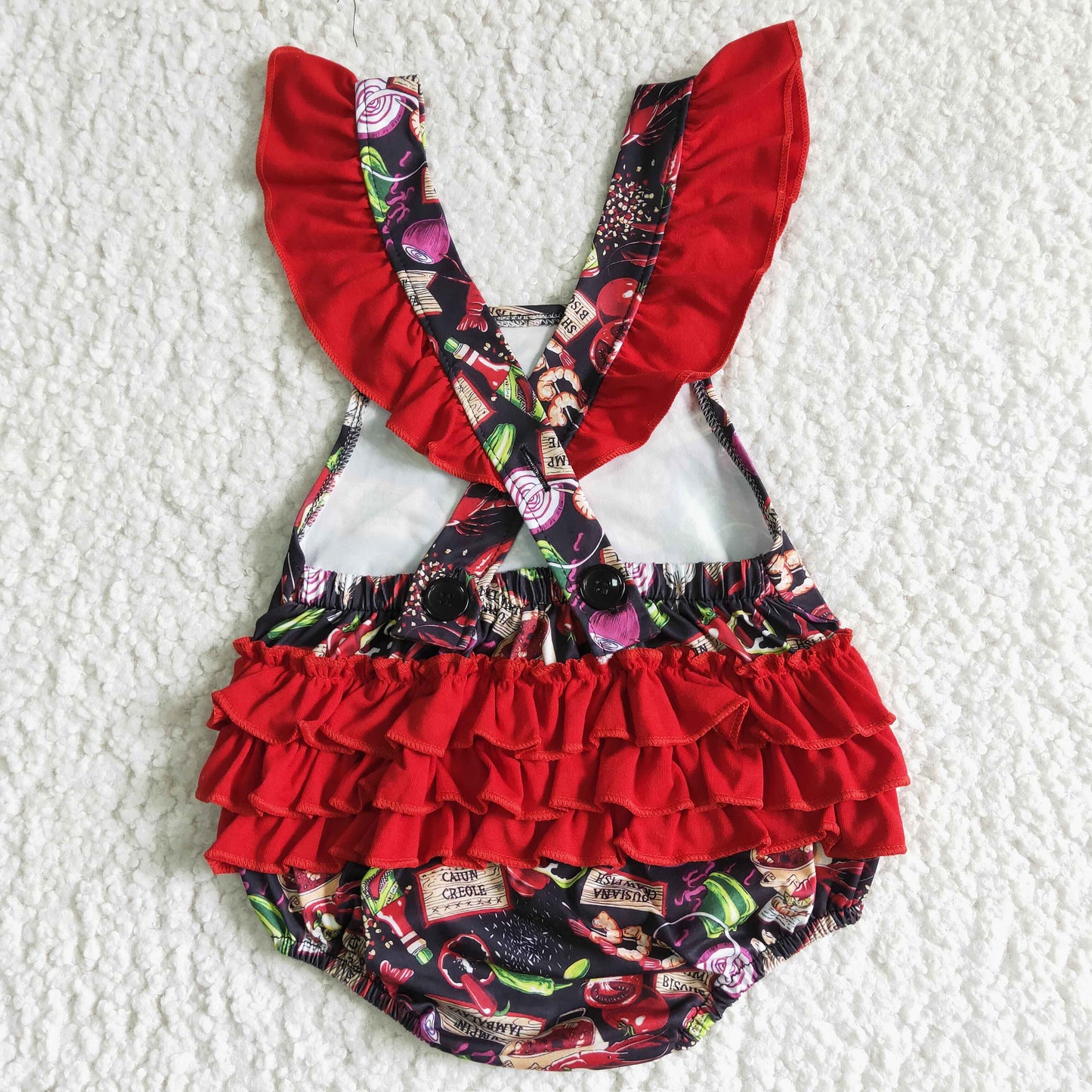 Crawfish print backless bubbles baby girls summer romper