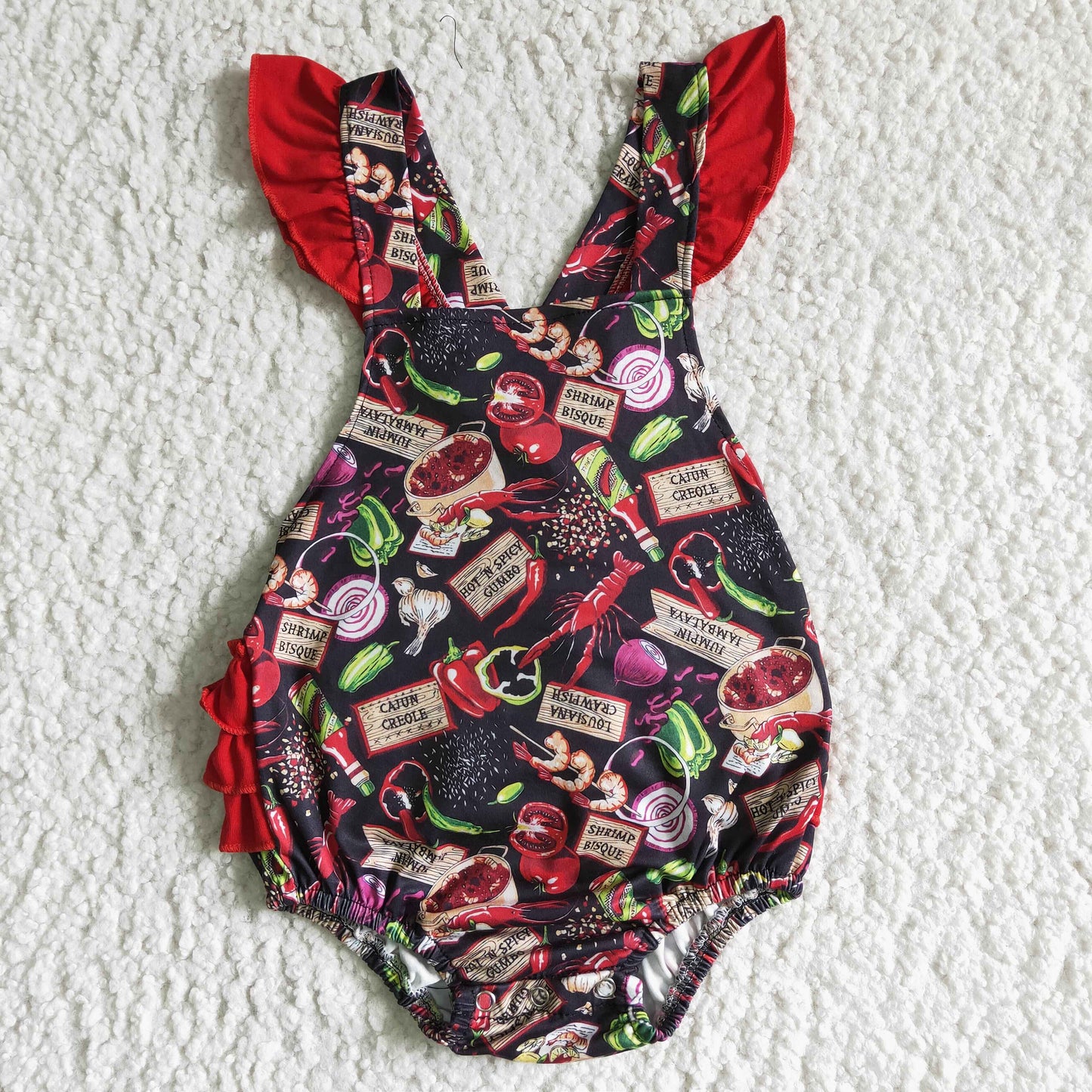 Crawfish print backless bubbles baby girls summer romper