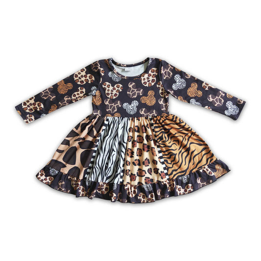 Girl long sleeve mouse leopard panel twirl dresses