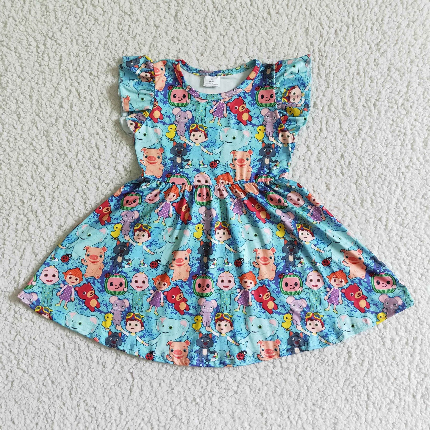 Flutter sleeve blue cute baby girls twirl dresses