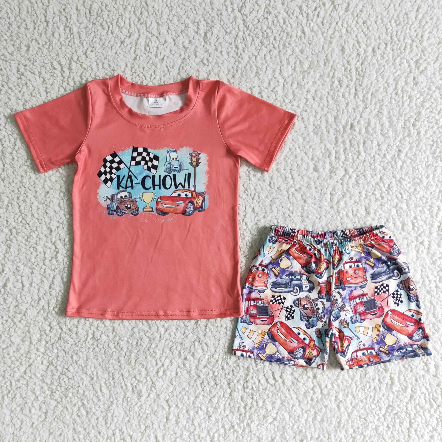 Car print short sleeve shorts boy summer clothes