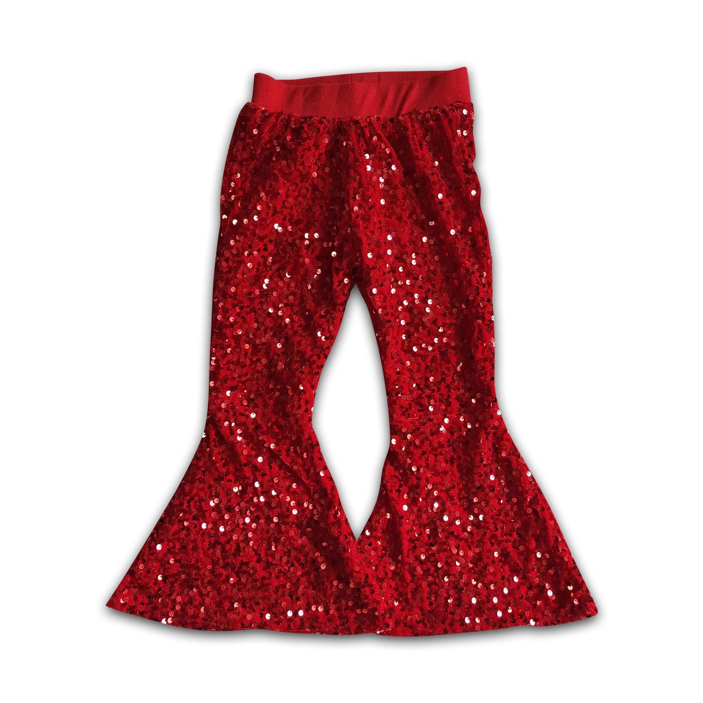 Girl Red Sequin Bell Bottom Pants