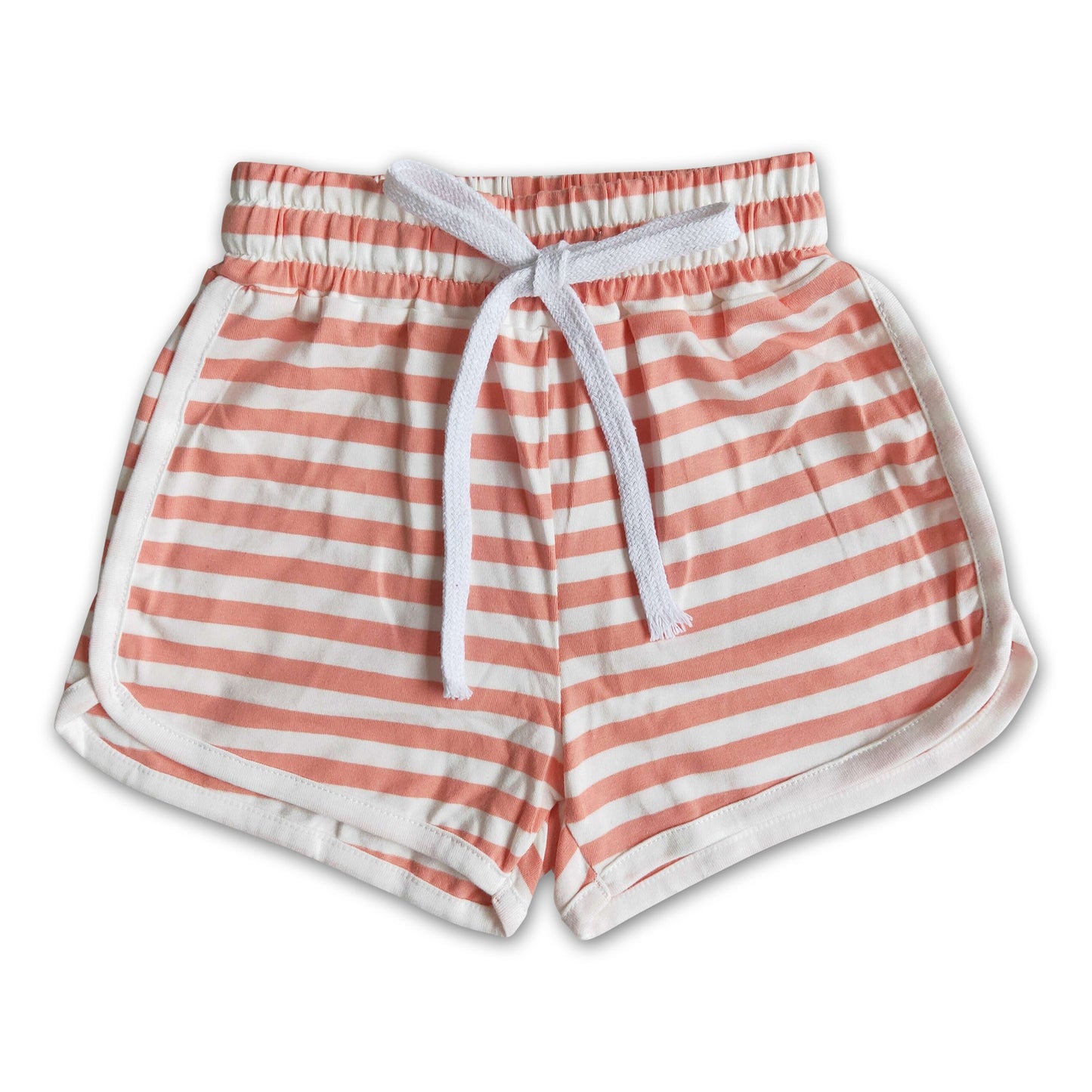 High quanlity cotton peach white stripe drawstring girls summer shorts