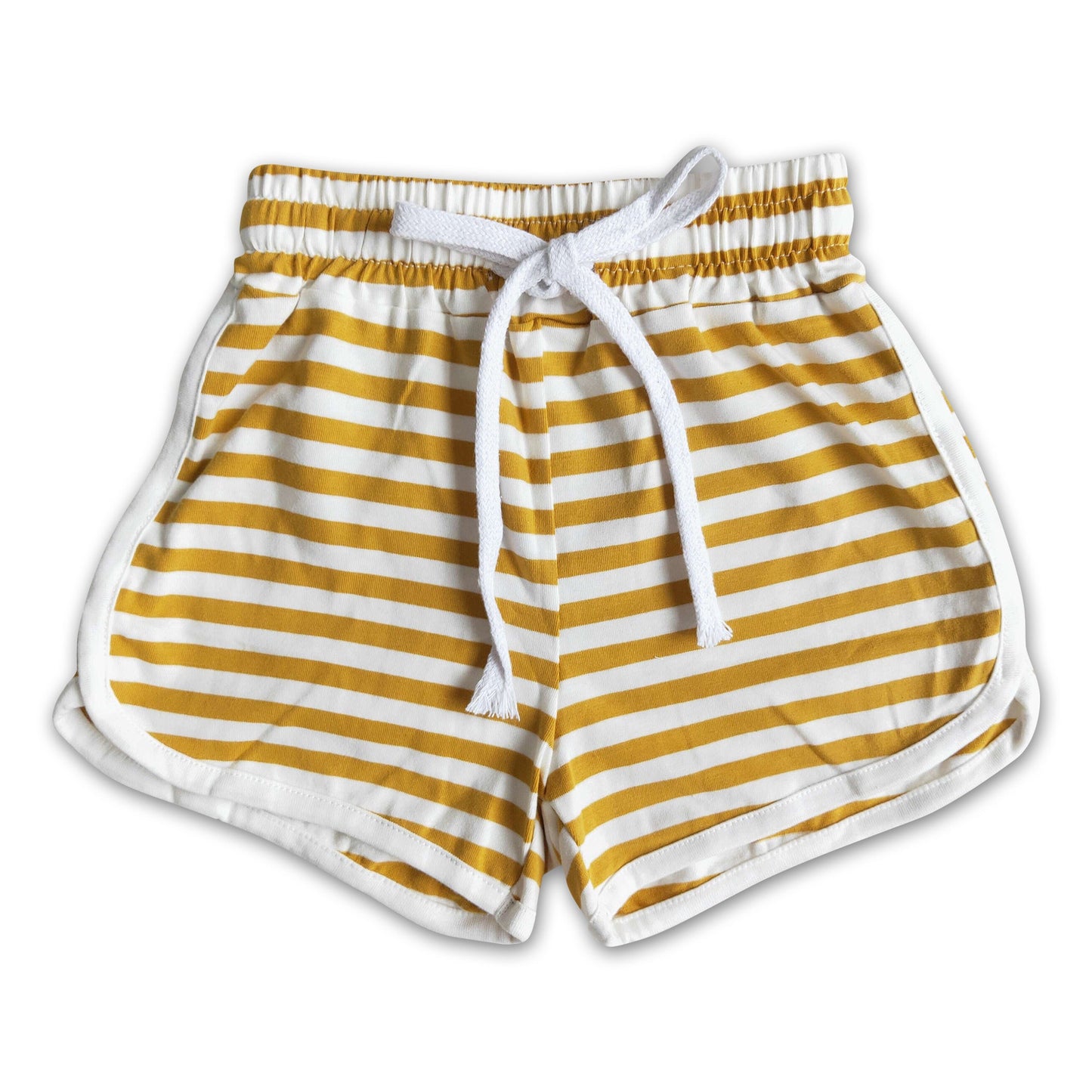 High quanlity cotton light brown stripe drawstring girls summer shorts