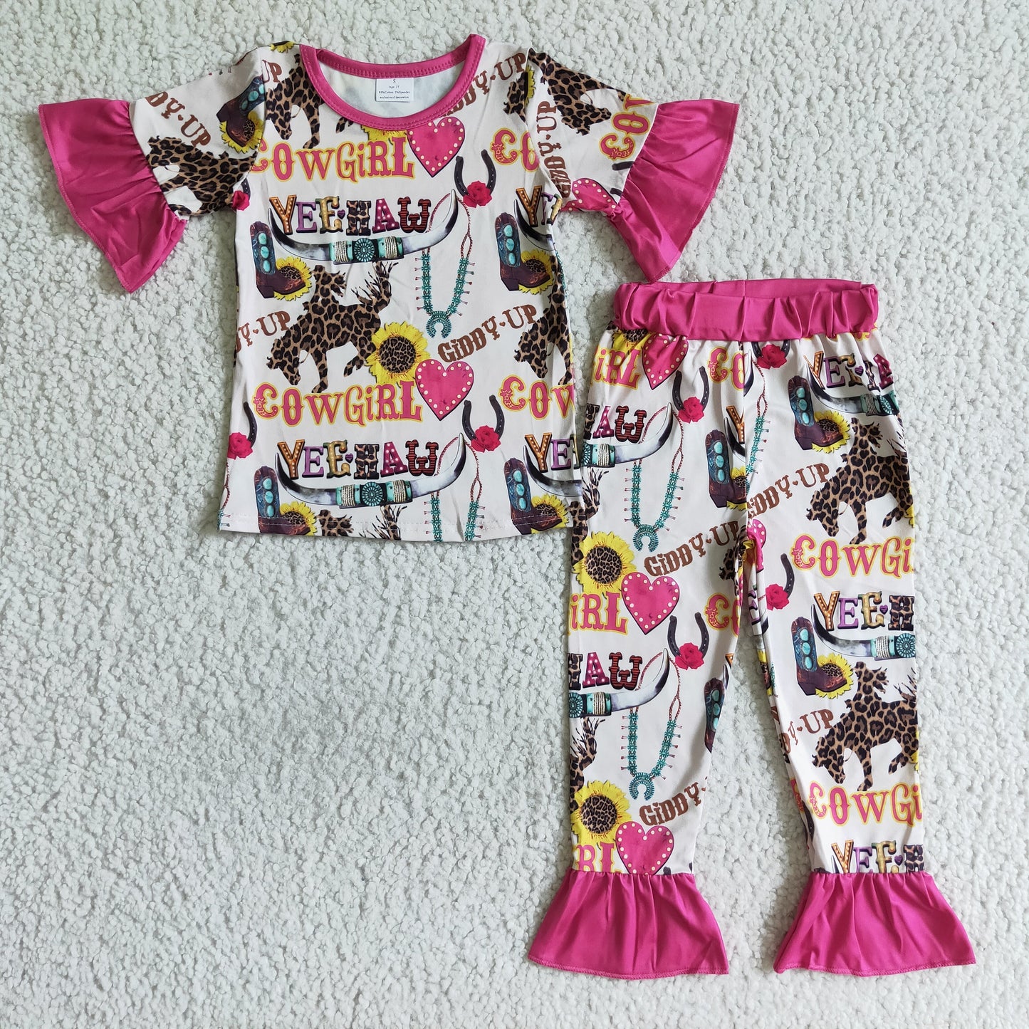 Cowgirl short sleeve girls western pajamas