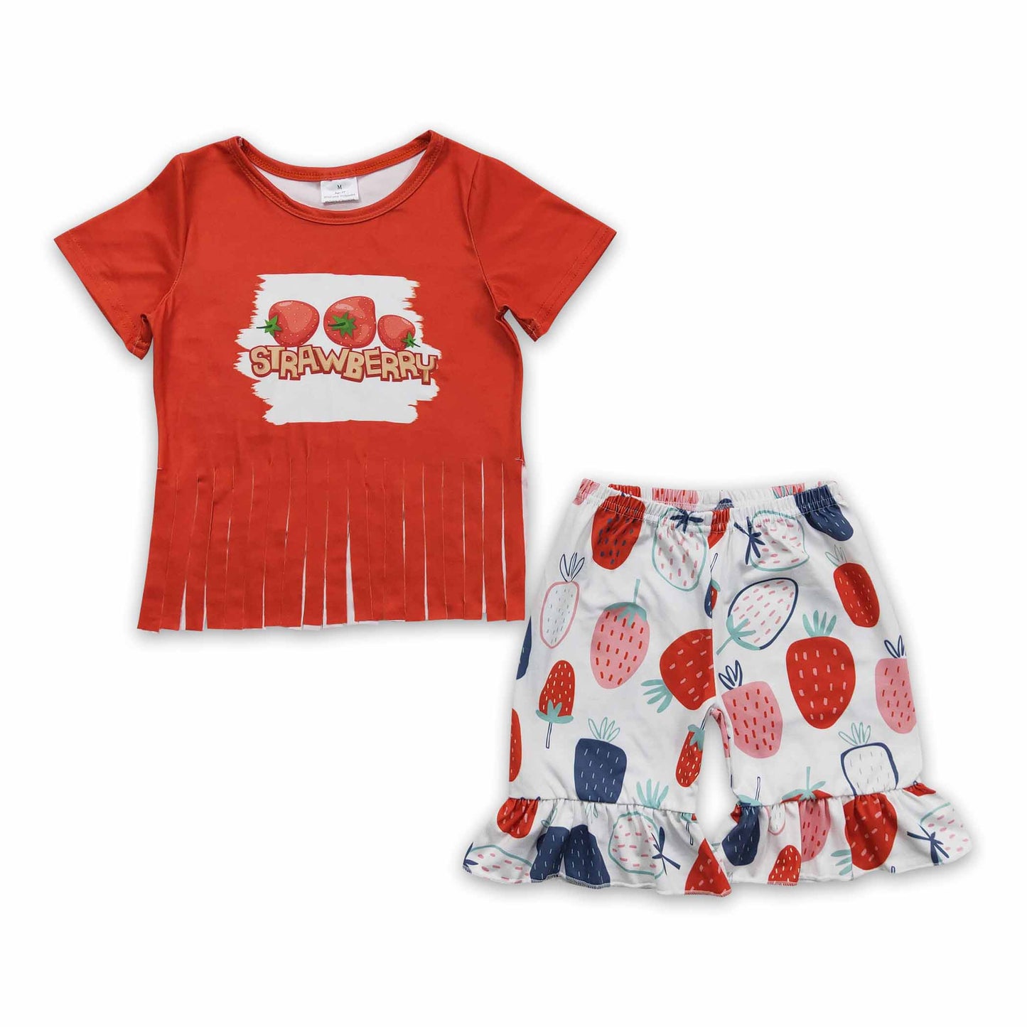 Strawberry Fringe Shorts Set