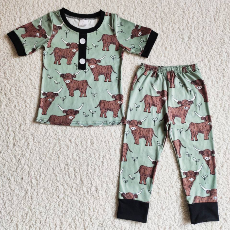 Cow print short sleeve boy spring western pajamas