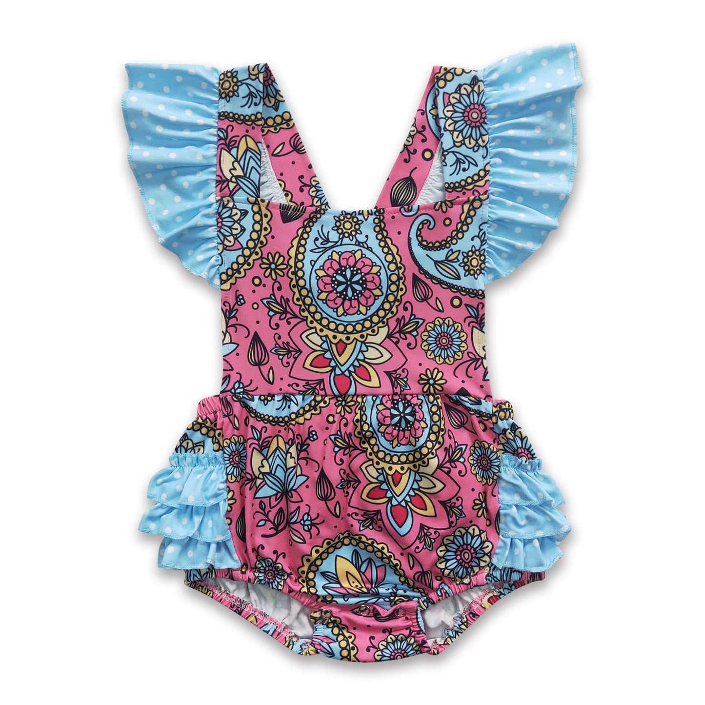 Girl Floral Blue Dot Romper