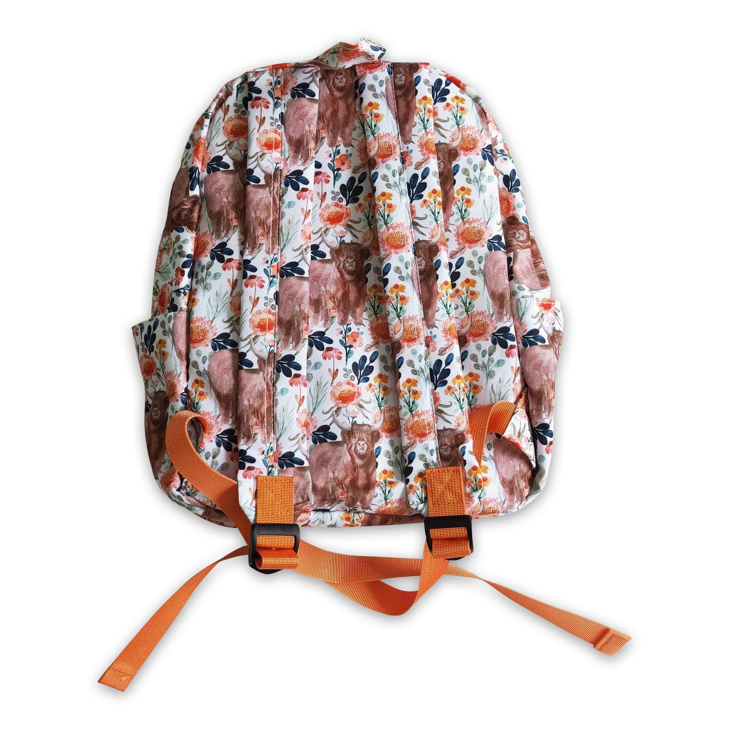 Highland cow floral kids girls back to school bags