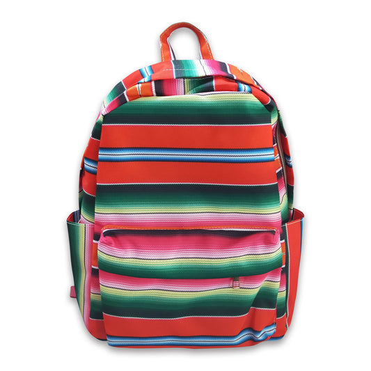 Red green stripe western backpack kids girls back to school bags