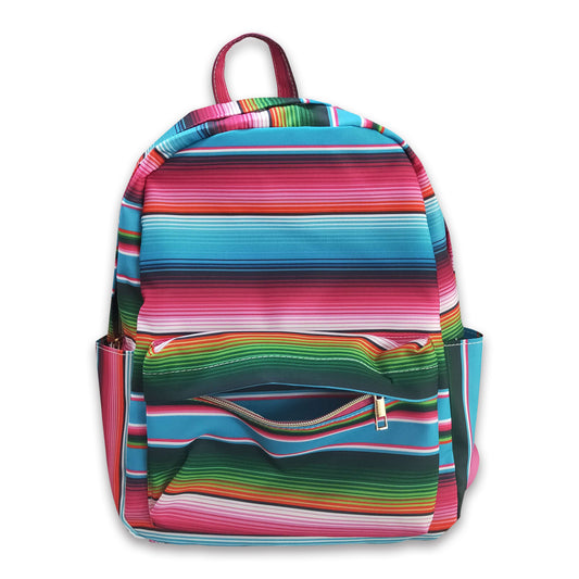 Pink blue stripe western backpack kids girls back to school bags