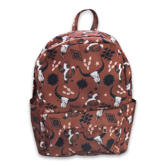 Cactus bull skull western backpack kids girls back to school bags