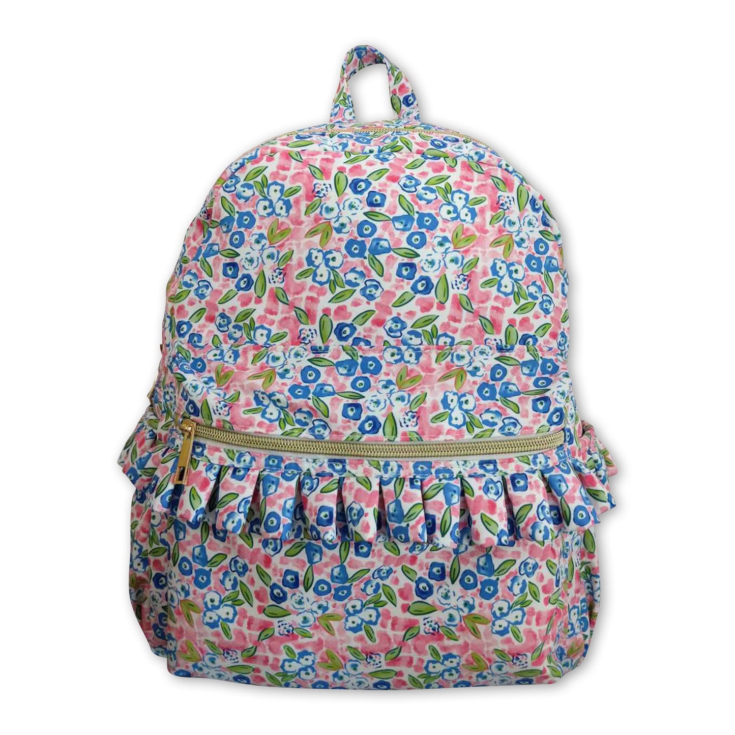 Pink blue floral ruffle cute little girls backpack