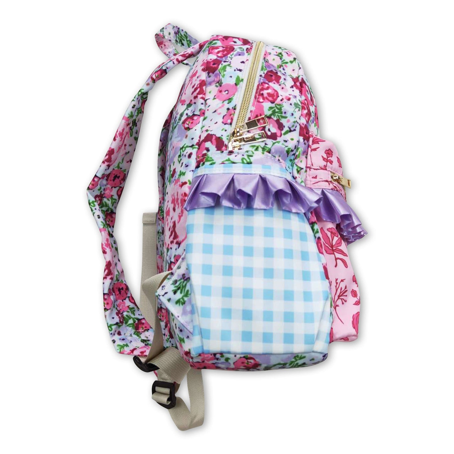 Lavender floral ruffle cute little girls backpack