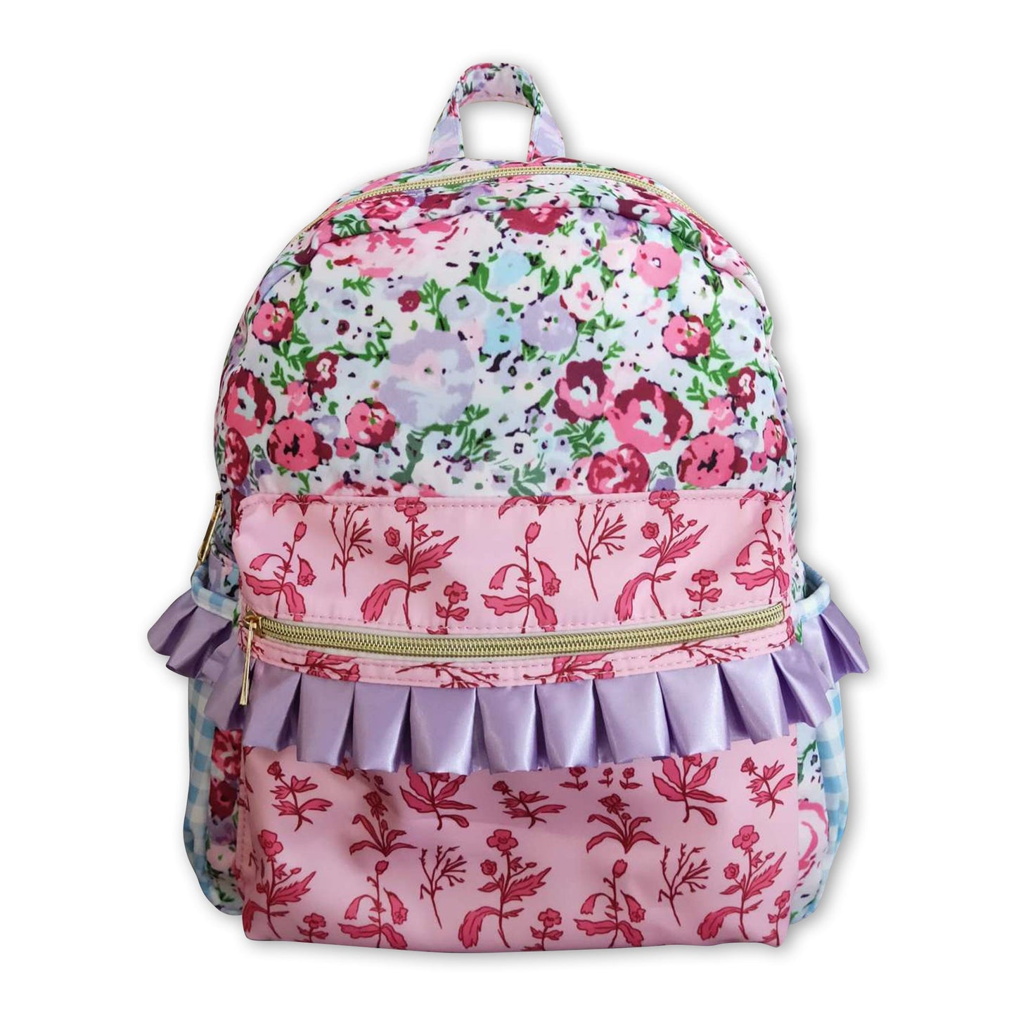 Lavender floral ruffle cute little girls backpack