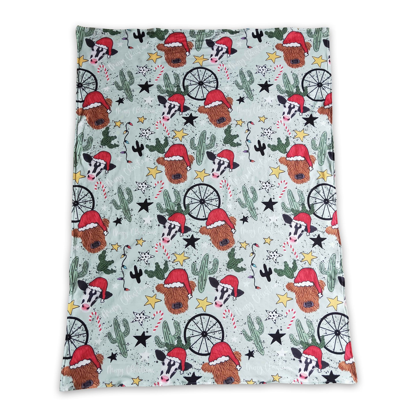 Highland cow cactus baby kids Christmas blankets