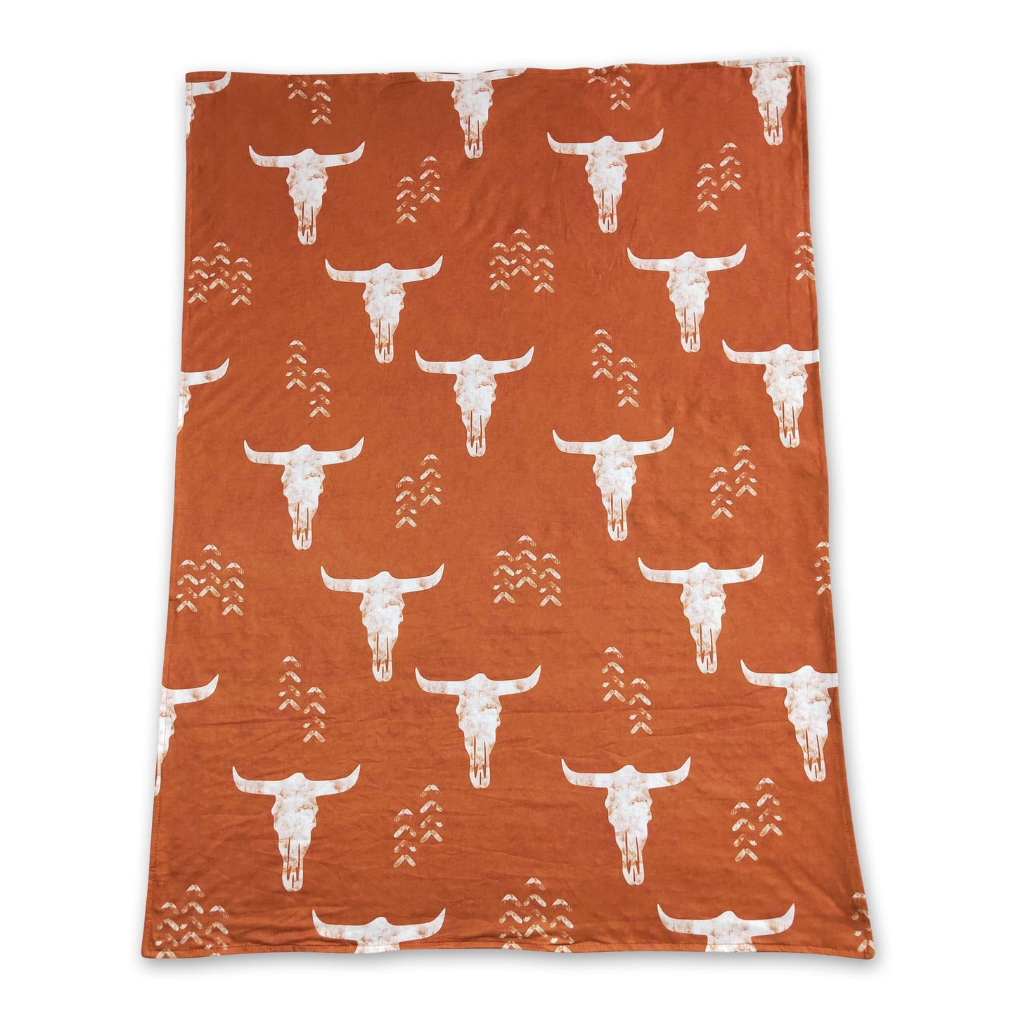 Brown bull skull baby kids western blankets