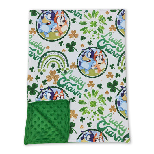 Green lucky charm clover dog baby st patrick's blanket